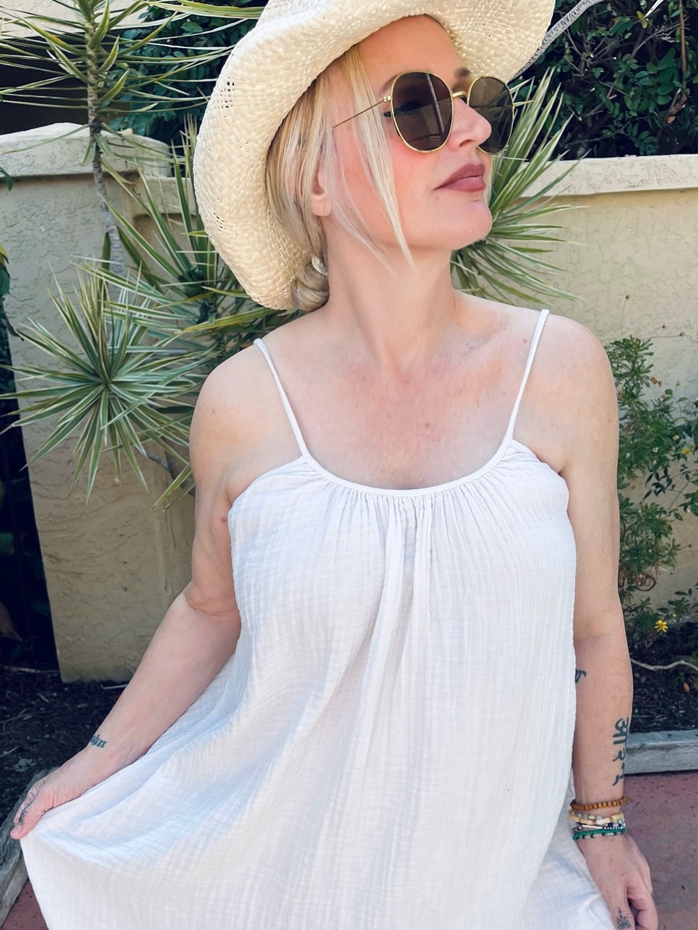 OFF WHITE CREAM DOUBLE GAUZE SUMMER MAXI DRESS